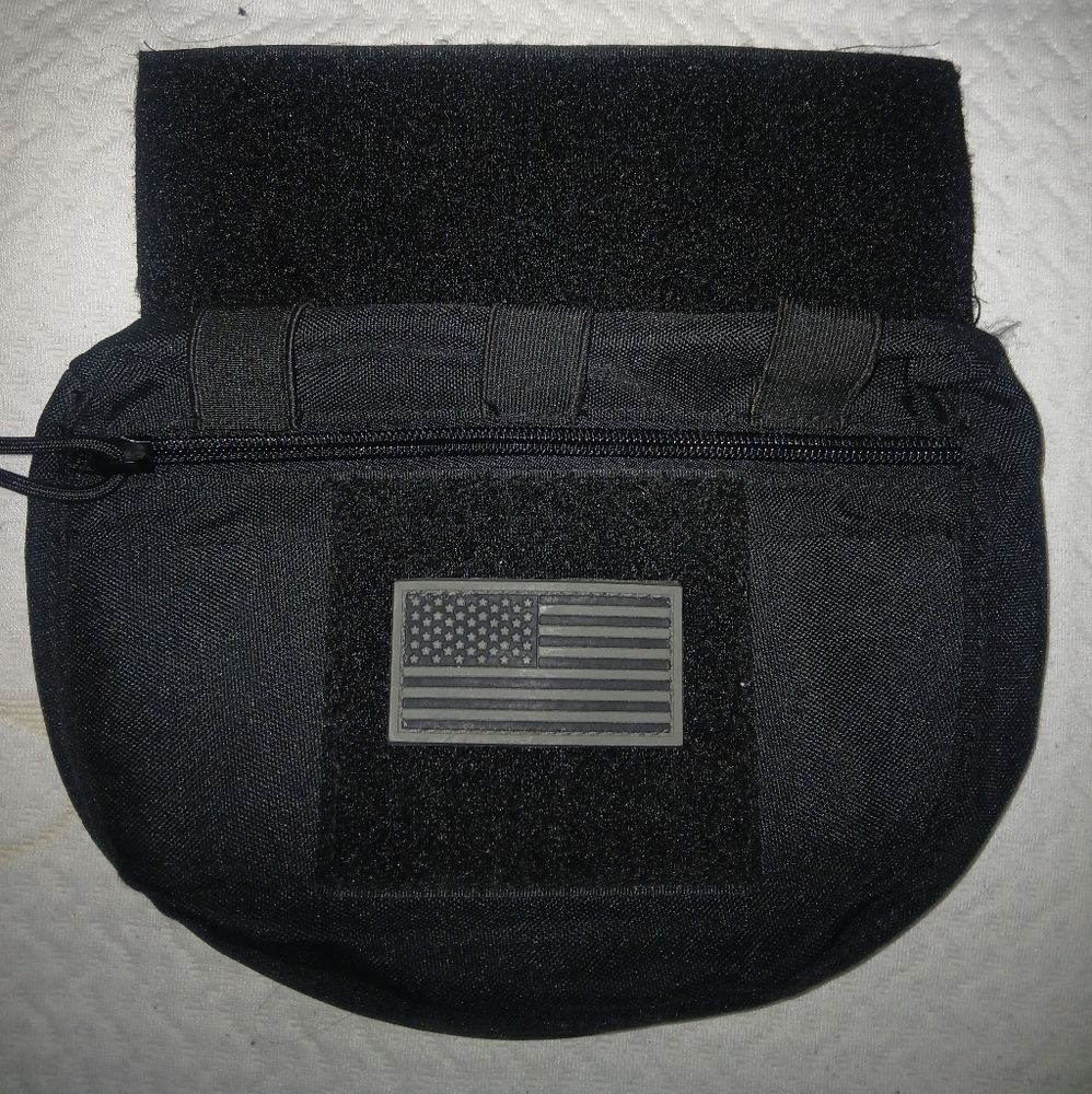 Black Velcro Drop Pouch With American Flag Patch.